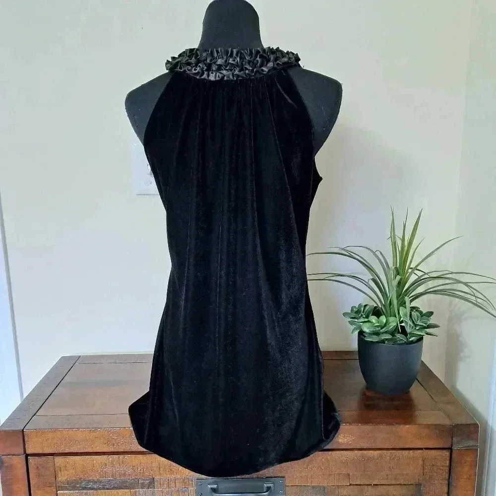 Max Studio  Velvet Top Black Size Small Satin Ruffle Formal Sleeveless Women's - Picture 3 of 9